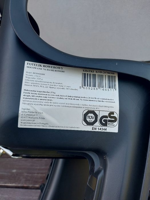 Fotelik rowerowy dla dziecka max 22kg