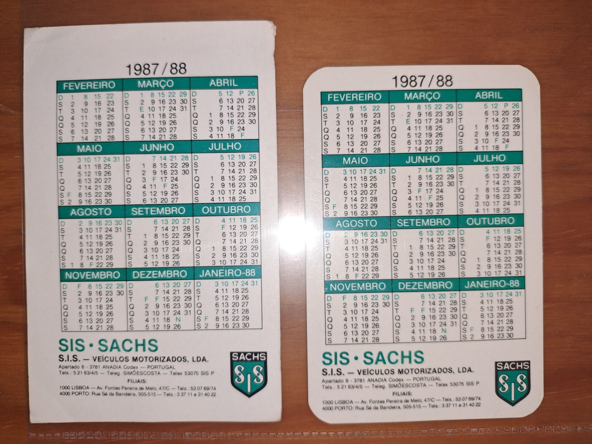 Folheto + Calendários antigos da S.I.S. - SACHS