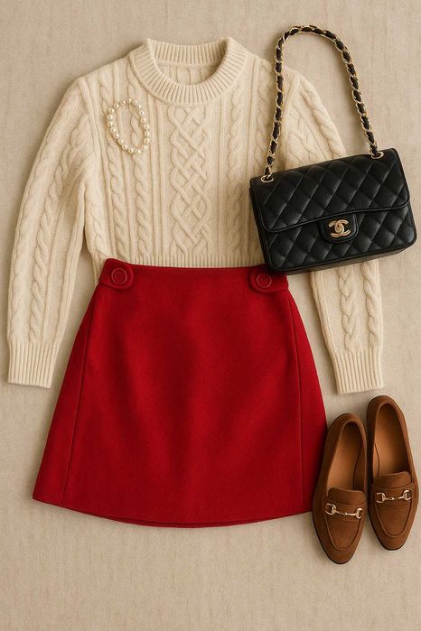 Stylowa czerwona spódnica mini wełniana na podszewce old money