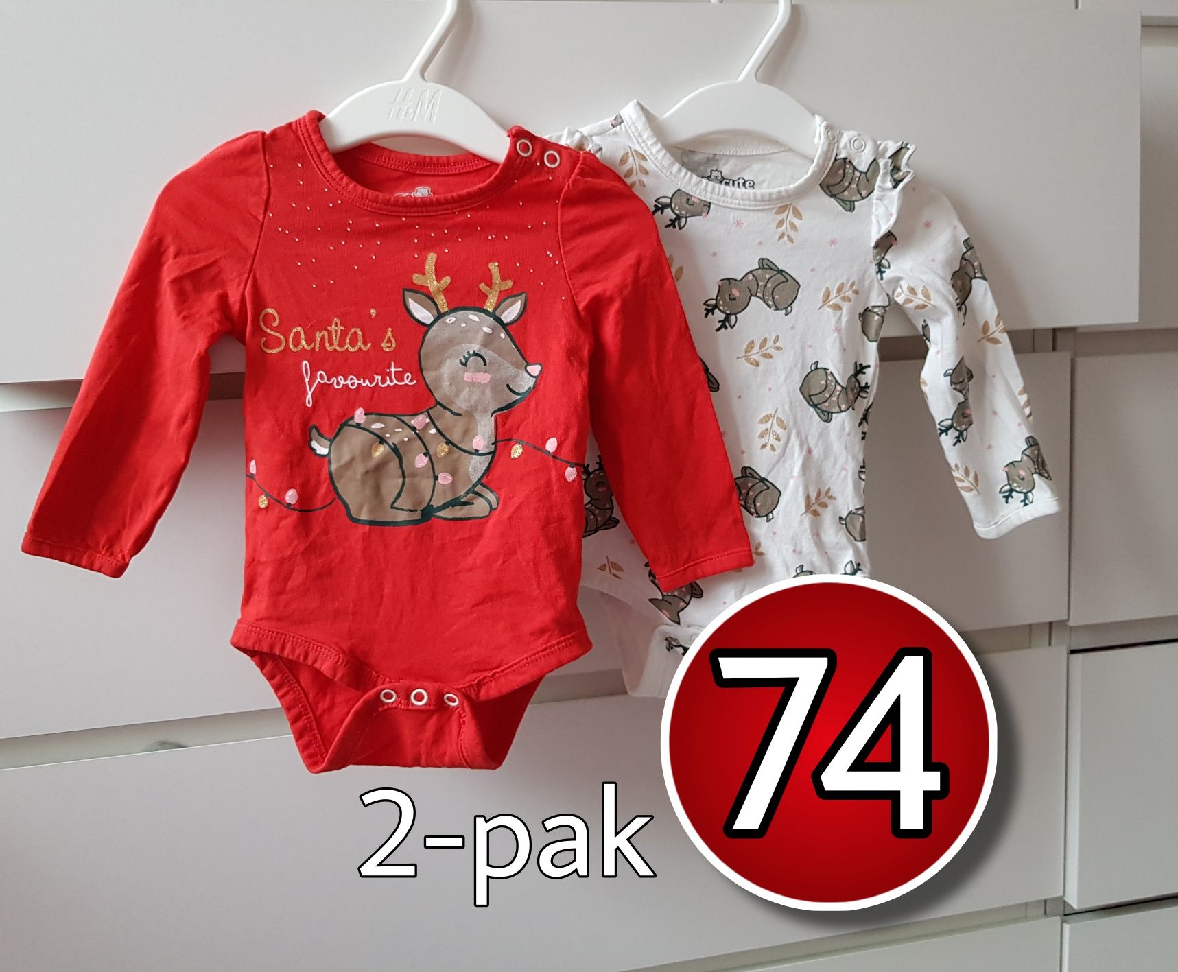 2pak body świąteczne z reniferem unisex 74 nowe brokatowe święta 6-9