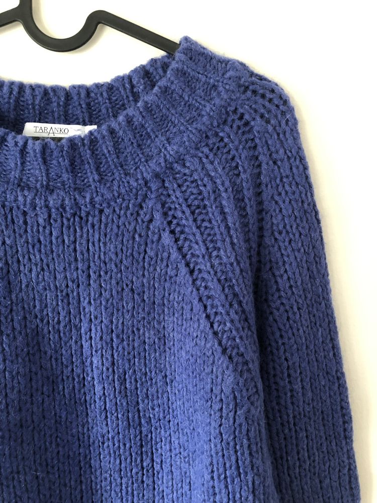 Sweter chabrowy niebieski Taranko 34 XS szerokie rękawy