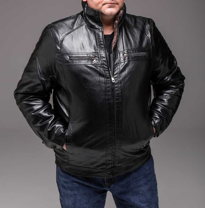 Куртка чоловіча зимова шкіряна на хутрі батал