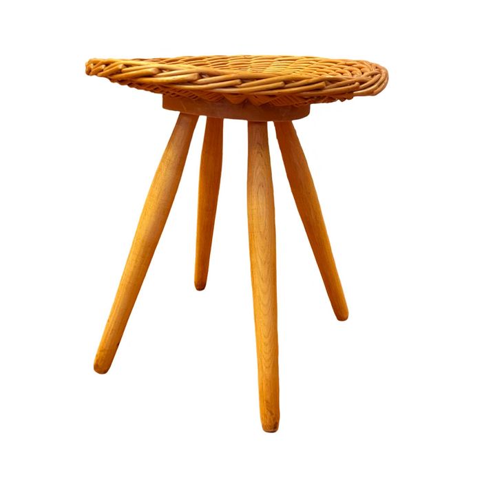 Taboret rattanowy proj. J. Kalous, Úluv, Czechosłowacja, lata 60.