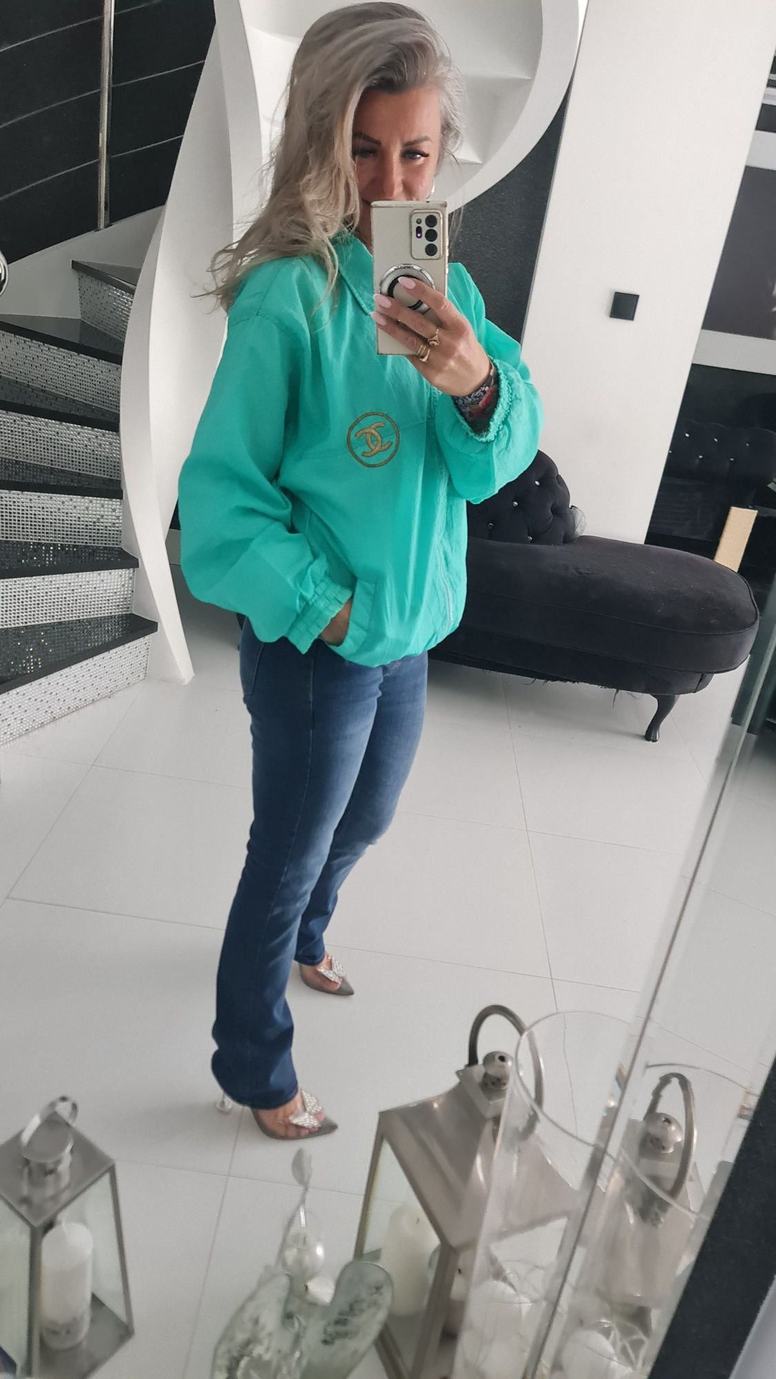 Chanel ortalionowa bluzo kurtka zielona m /L