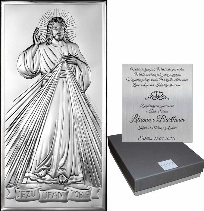 Srebrny Obrazek Jezu Ufam Tobie Jezus Komunia Ślub Rocznica grawer
