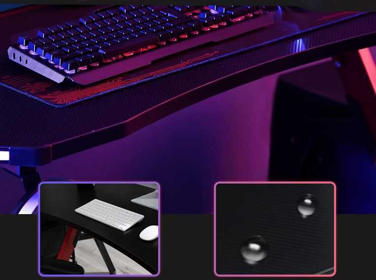 Mesa de gaming ergonómica 120x66  com LED suporte comandos porta-copos