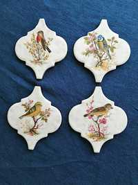 komptet kafelków ceramicznych ozdobnych do powieszenia z ptakami
