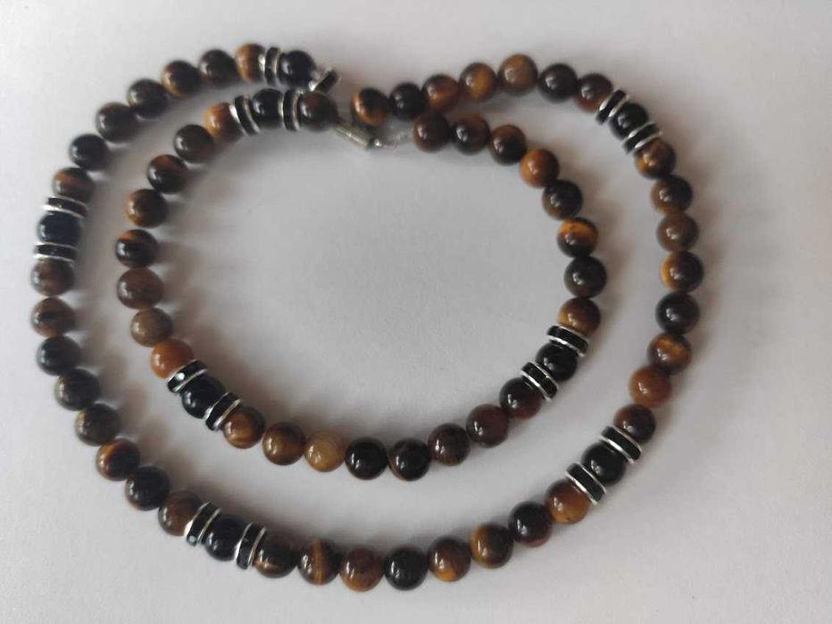 Korale z kamieni naturalnych. Tygrysie oko i Turmalin.