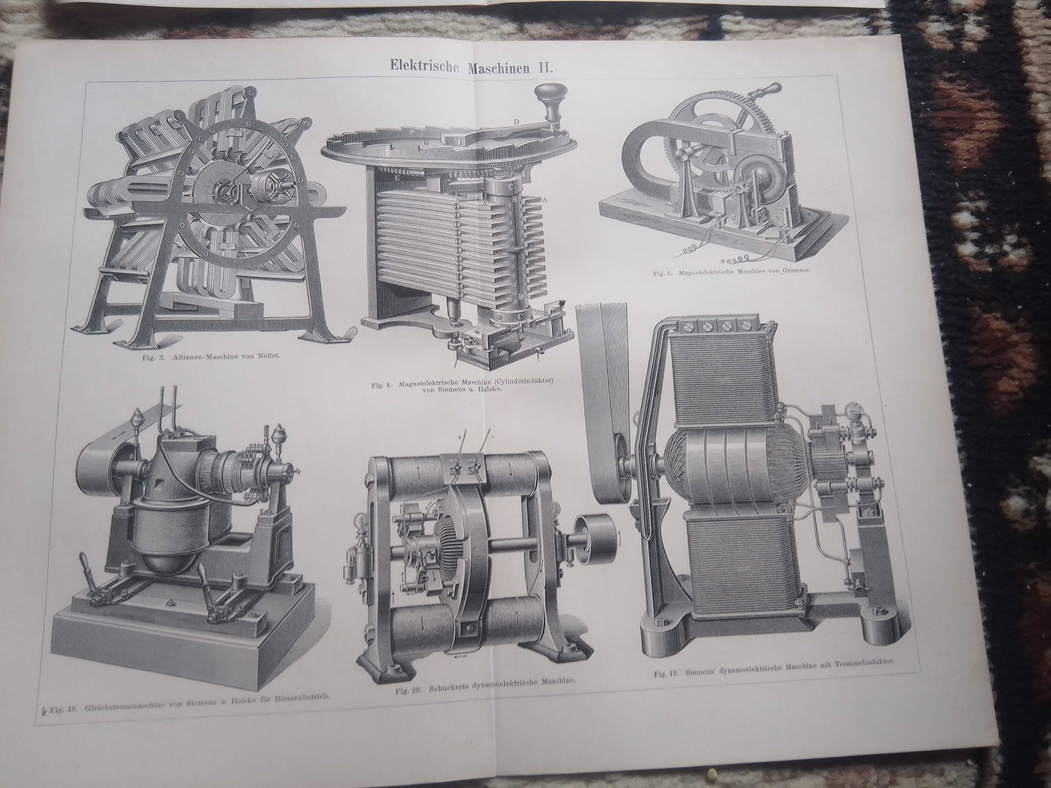 Maszyny elektryczne II  oryginalna XIX w. rycina