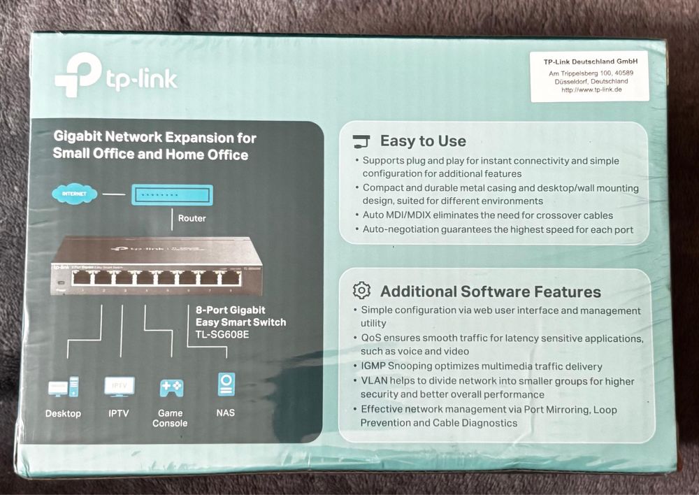 TP-Link TL-SG608E Desktop Gigabit Smart Switch, 8x RJ-45
