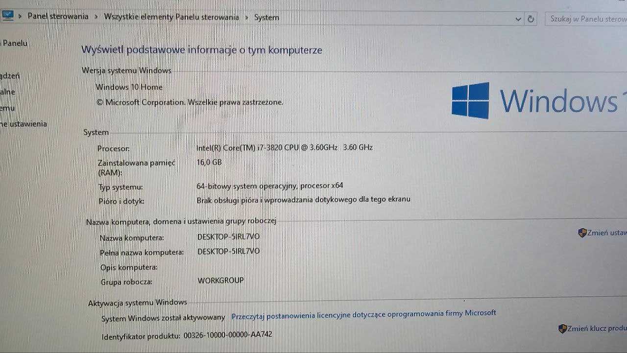 Komputer stacjonarny i7-3820, GTX 1050Ti, 16GB RAM, Dysk SSD 250.