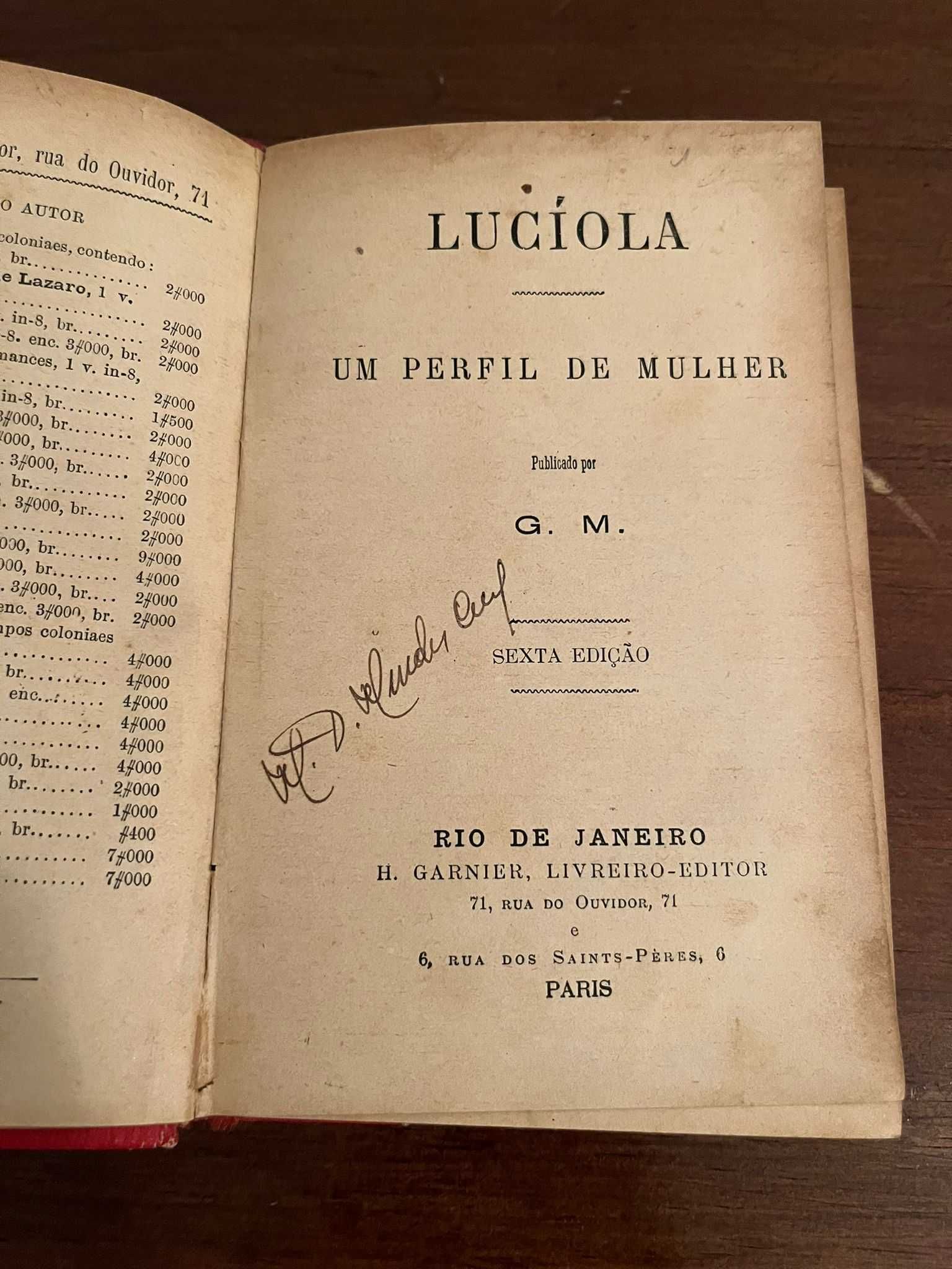 'Lucíola' (6a edição, 1895), de José de Alencar