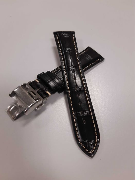 Pasek skórzany do zegarka 21mm Longines czarny z klamrą motylkową