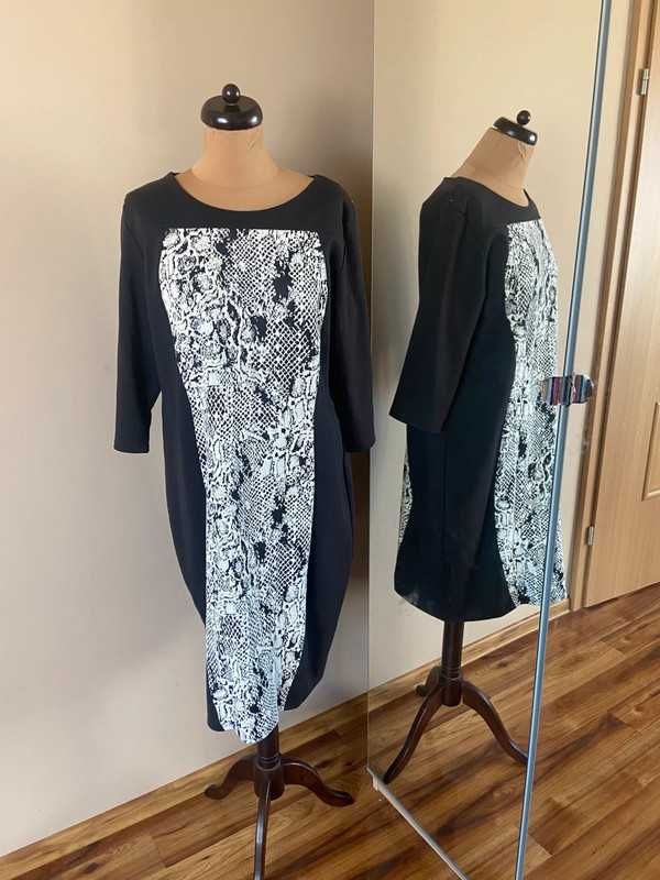 Adika 46 48 xxxl czarna sukienka wzór wyszczuplajacy xxl +size 7/8
