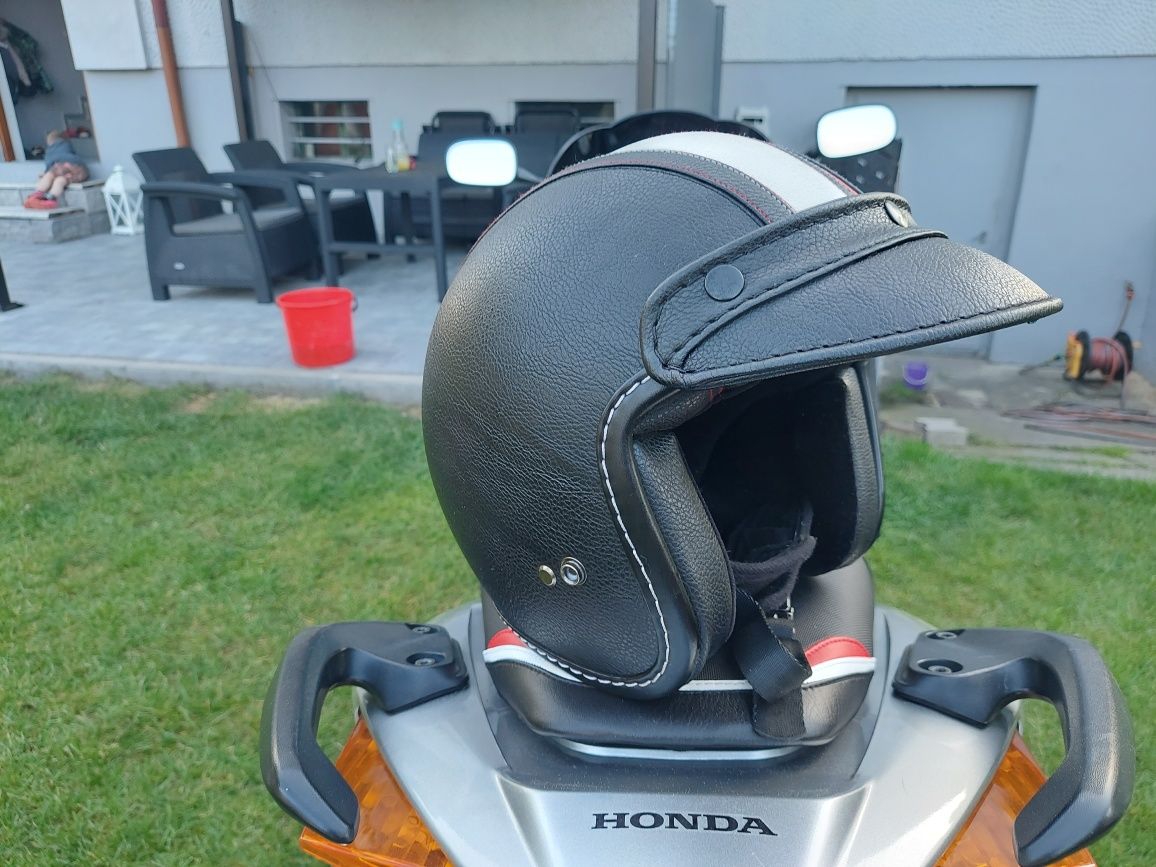 Kask skórzany motocyklowy cruiser, chopper, skuter