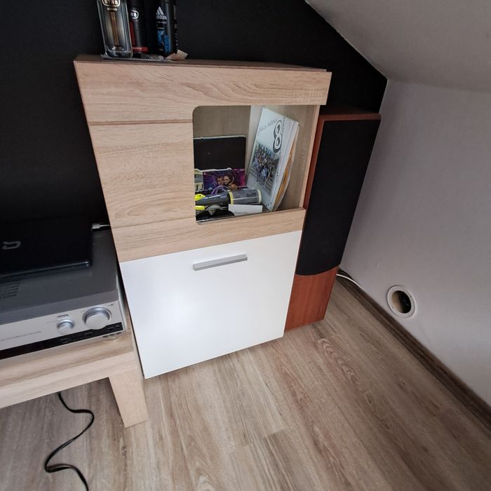Komplet BRW 2xszafka led  1x Rtv  dąb sonoma /biel połysk