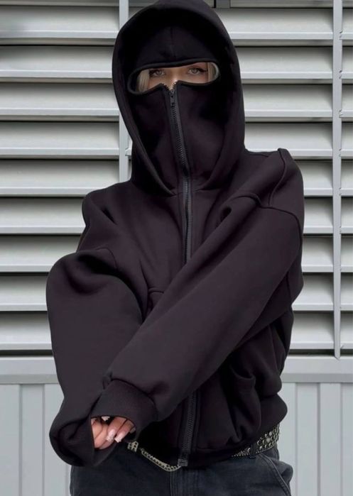 Худі з балаклавою, фліс, тепле зимове худі, чорне