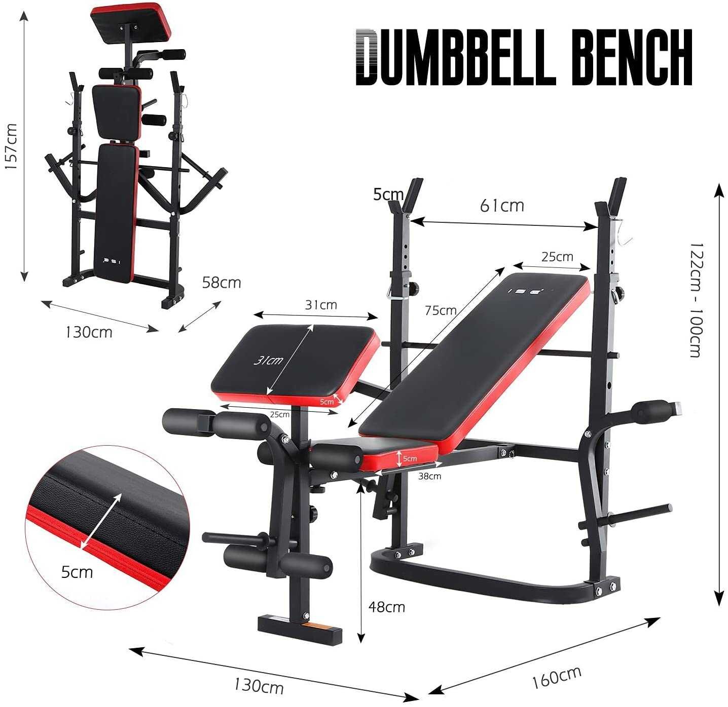Banco de musculação multifuncional ajustável, dobrável, inclinável