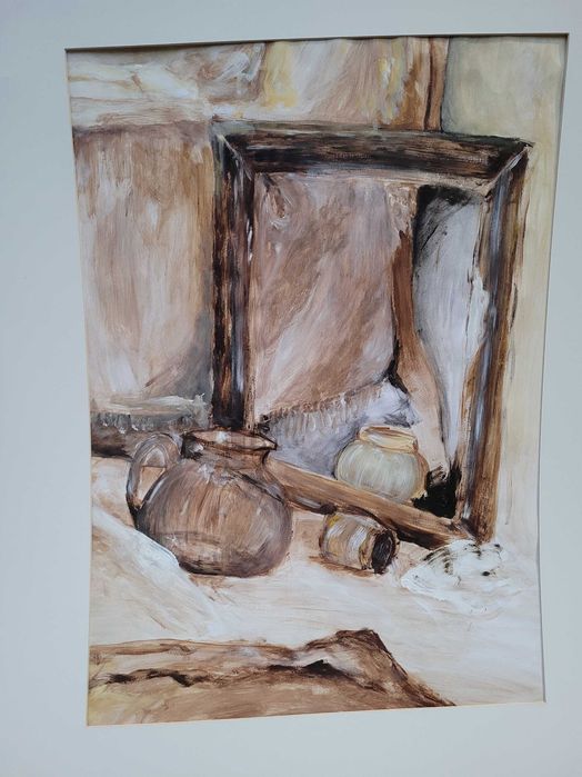 Obraz martwa natura w ciepłych kolorach 50x70, akwarela.