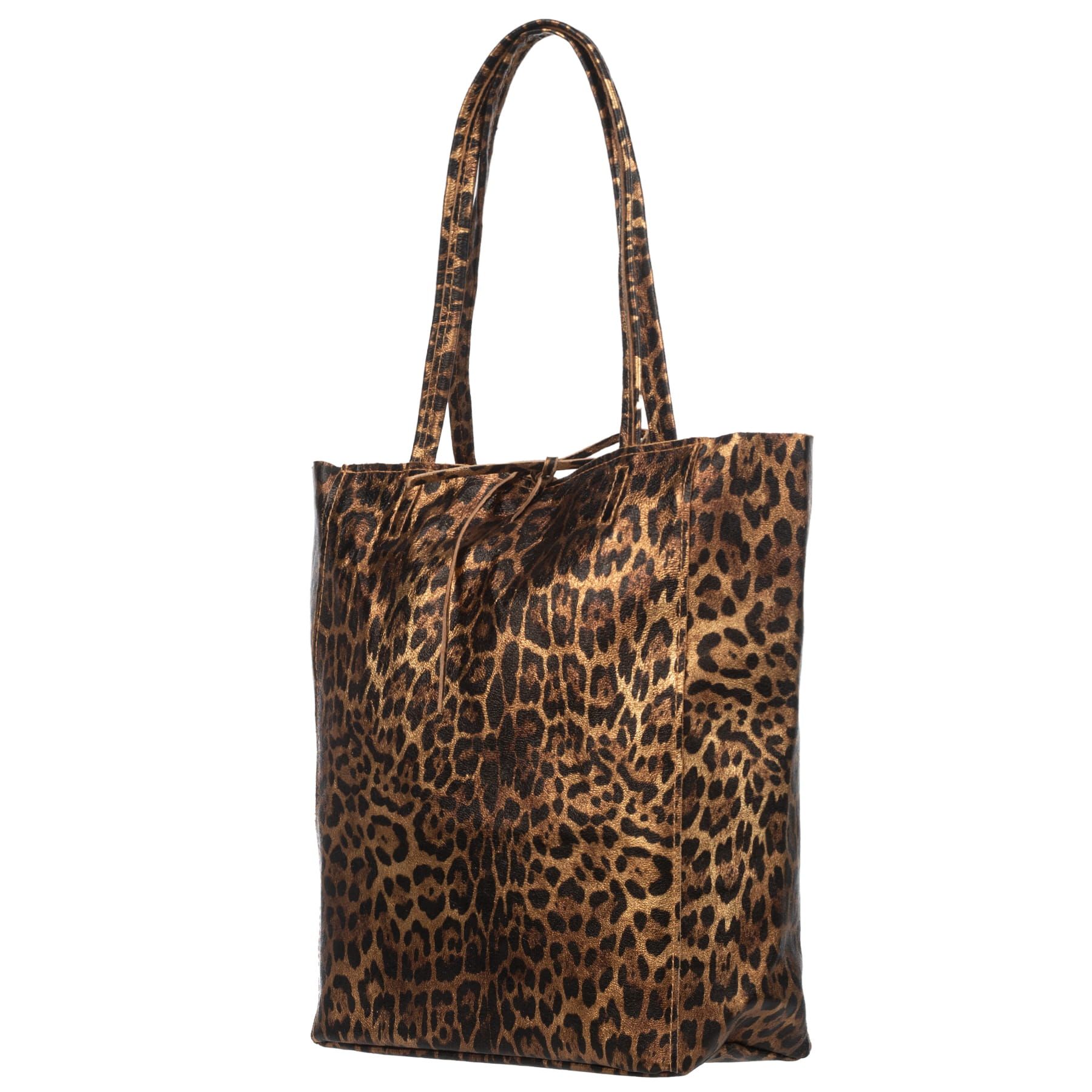 VERA PELLE torebka skórzana shopper w panterkę V651 oliwkowa