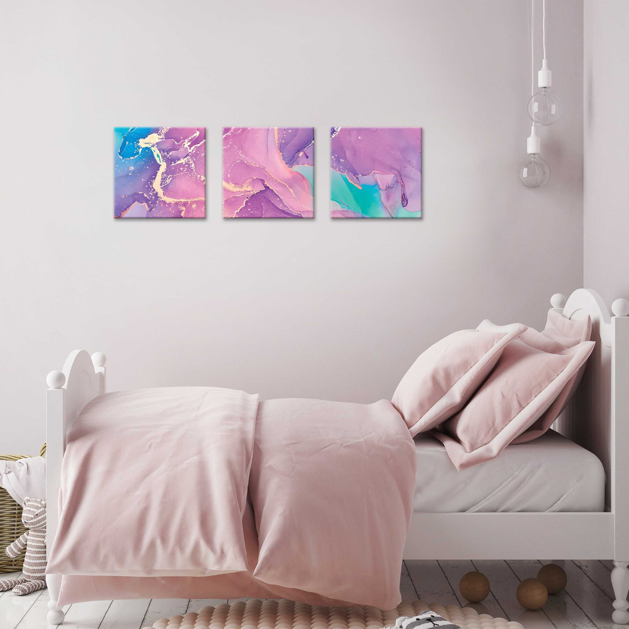 Obraz do Pokoju Sypialni Płótno Canvas Marmur Złoto Tryptyk 3D ZESTAW