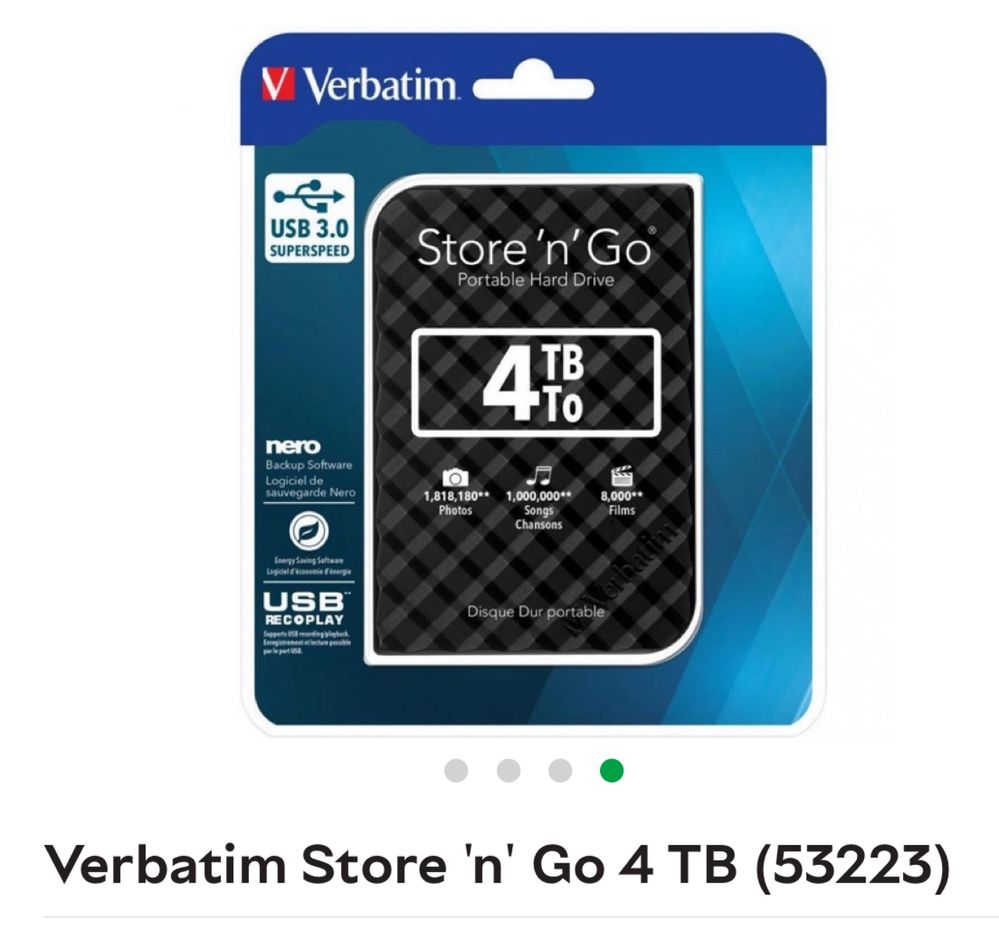 Жосткий диск Verbatim Store Go 4 Tr