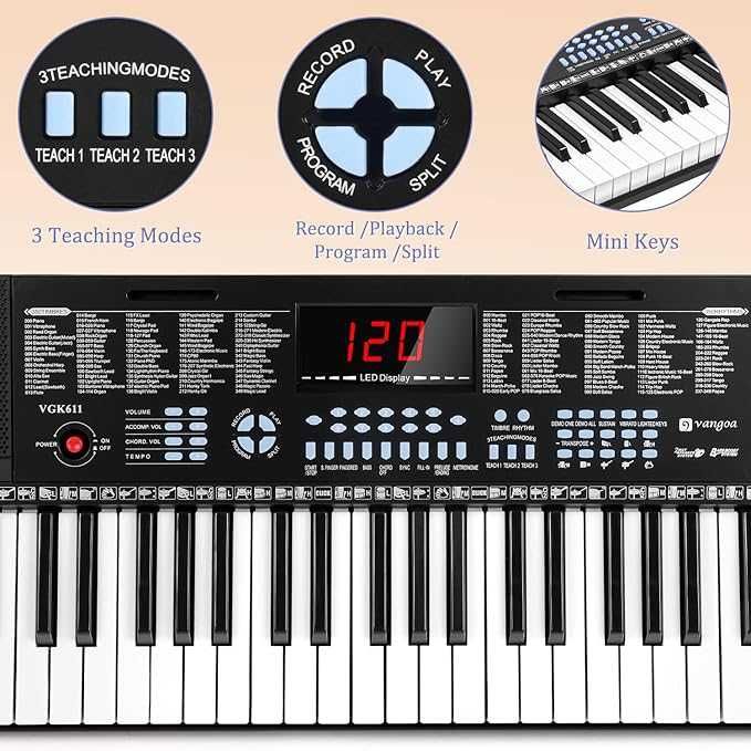 Vangoa VGK611 pianino klawiatura czarna-61 mini przycisków