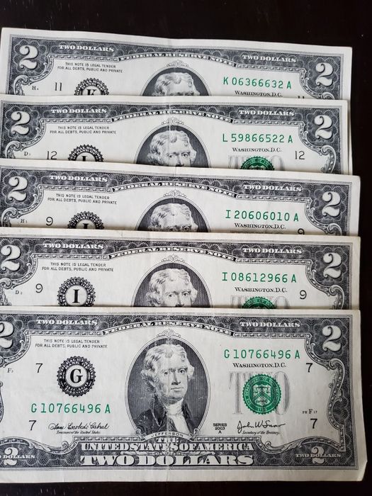 2 доллара США. Оригинал.  Интересные номера.