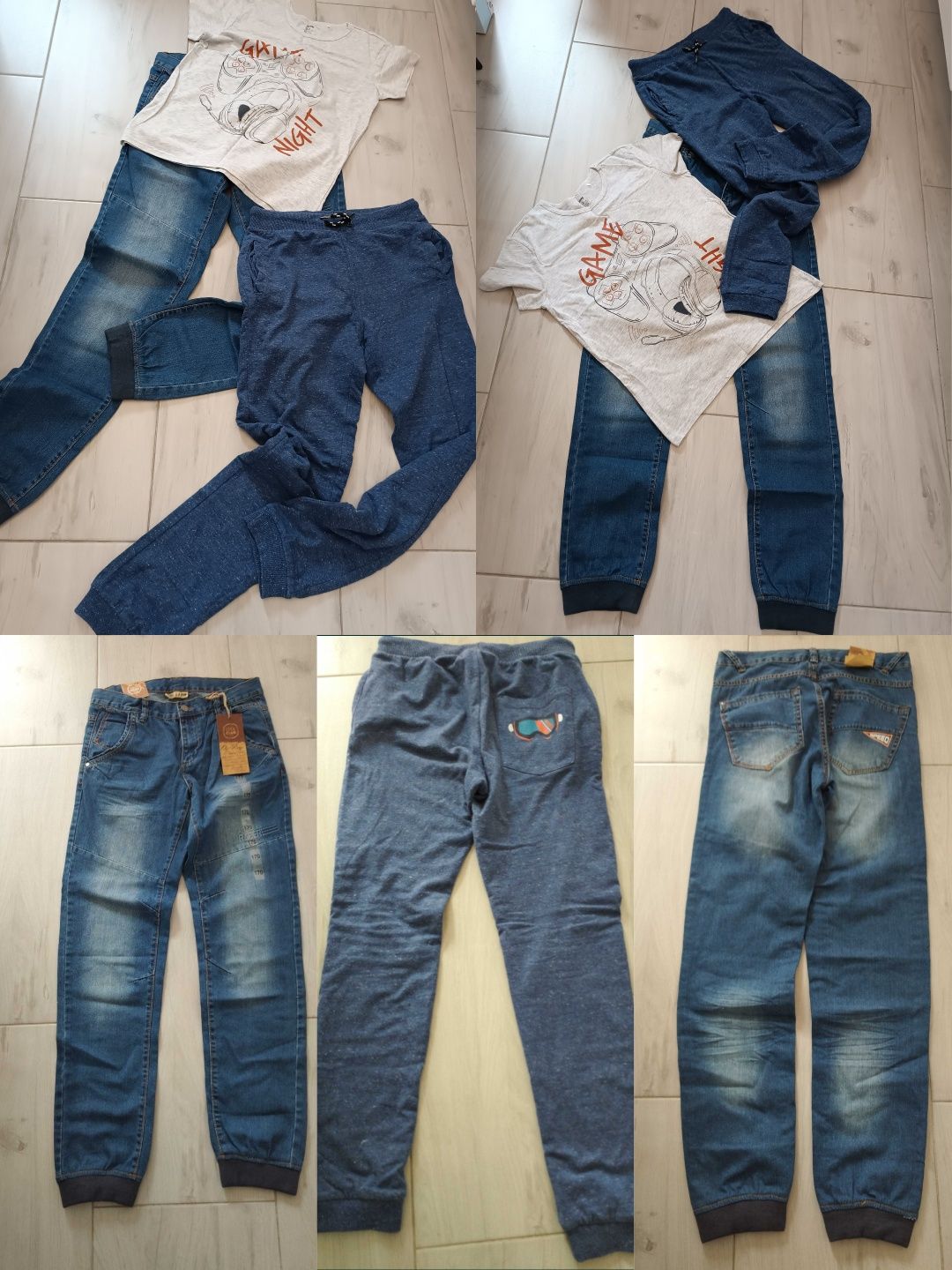Komplet 3 części 164 cm 158 jeansy dres spodnie ocieplane t-shirt