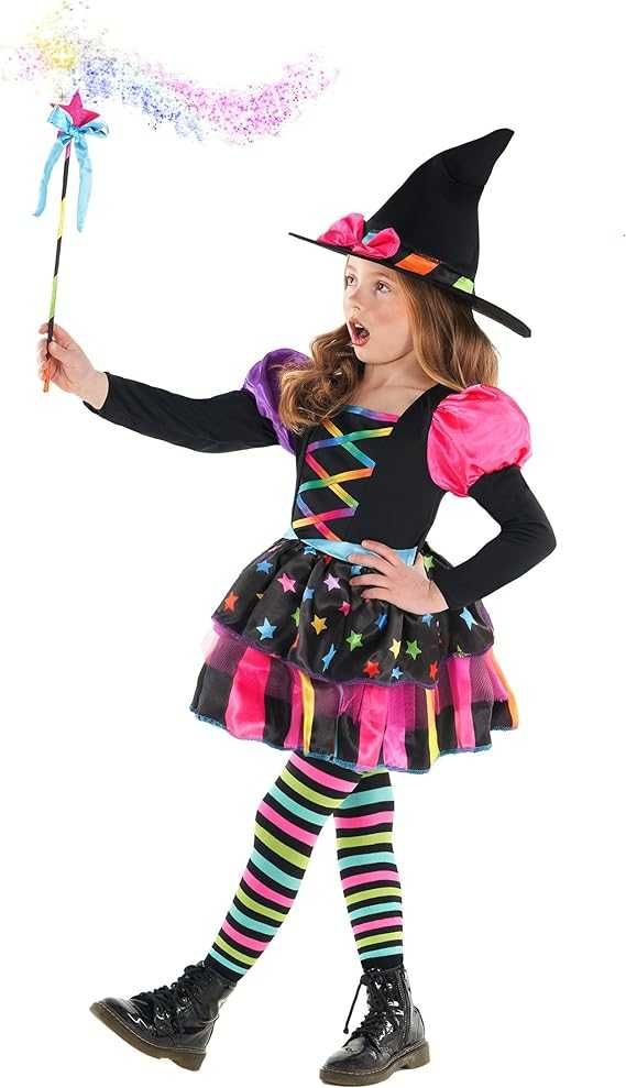 Tęczowy kostium strój czarownicy 3-4 lata CZAROWNICA halloween K20