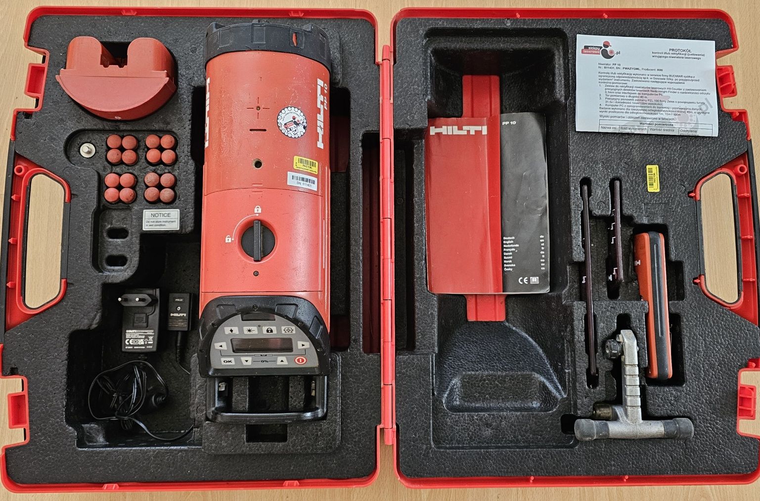 HILTI PP 10 PP10 Laser Rurowy Duży Zestaw Nowy PROTOKÓŁ KALIBRACJI