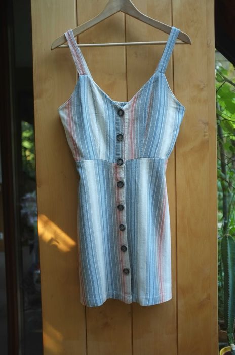 letnia lniana sukienka Cali1850 paski szmizjerka plażowa surfing etno