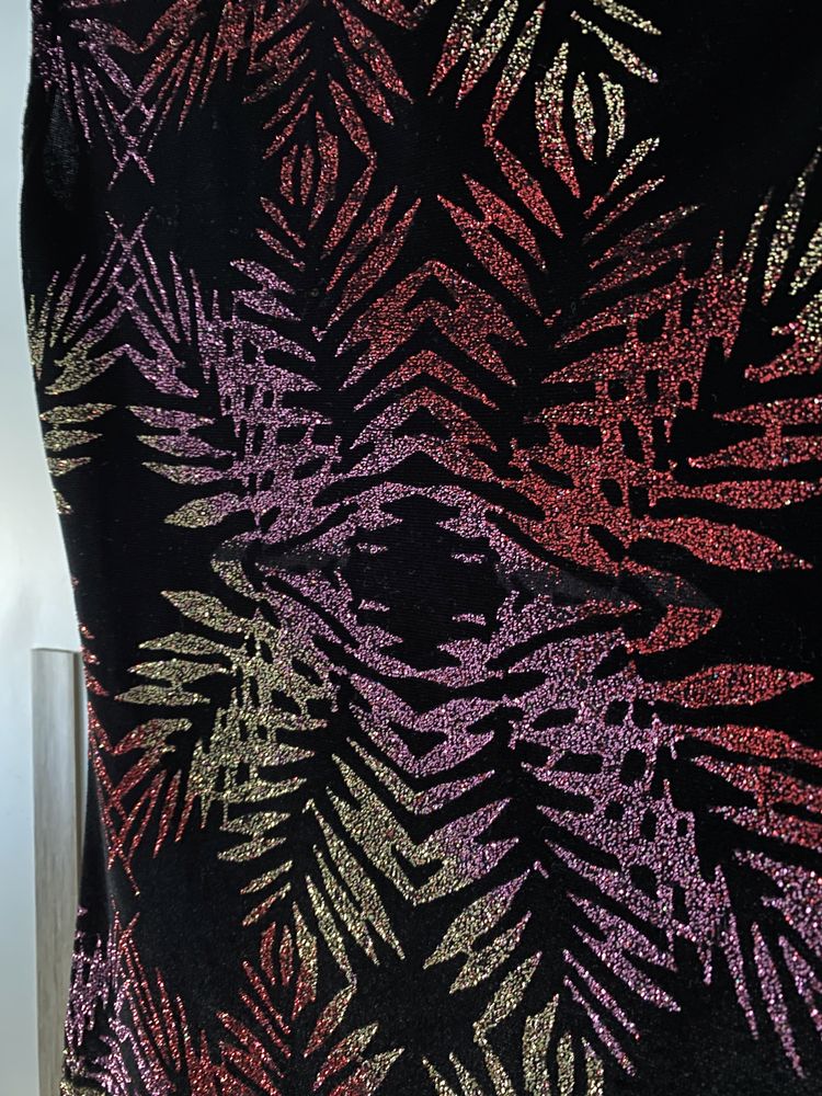 Elegancka błyszcząca czarna sukienka brokatem midi 36 S Topshop