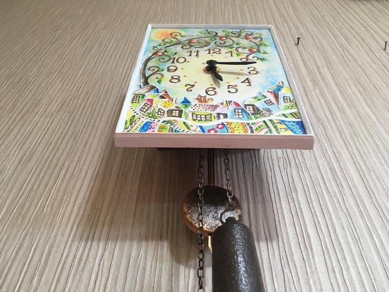 Часы ходики настенные механические "Дерево Жизни" Роспись Маяк