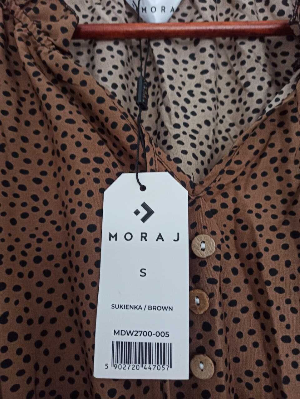 Sukienka brązowa falbany Moraj S