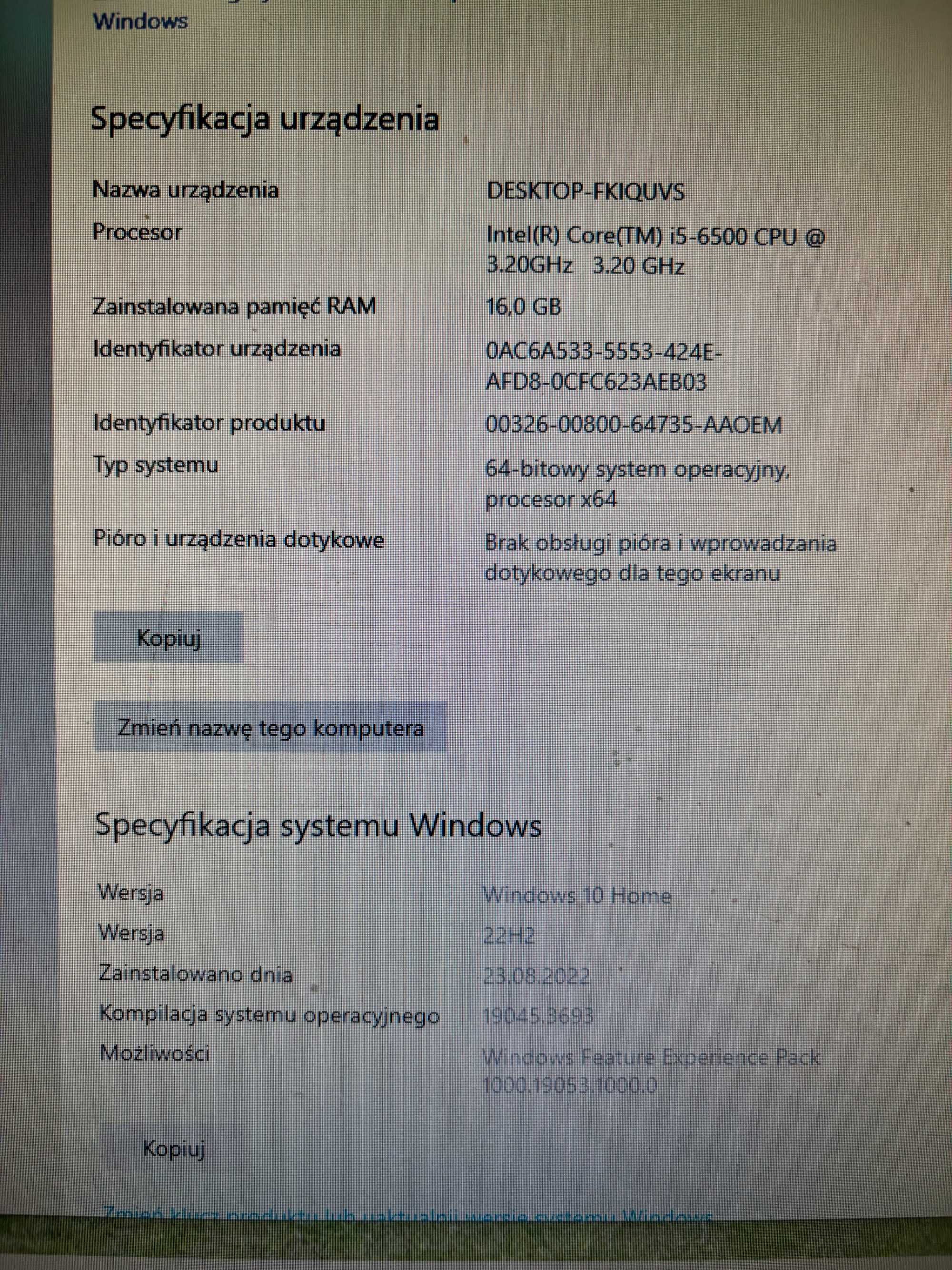 komputer stacjonarny Intel i5, 16 gb ram, dysk ssd z Monitorem 24 cale