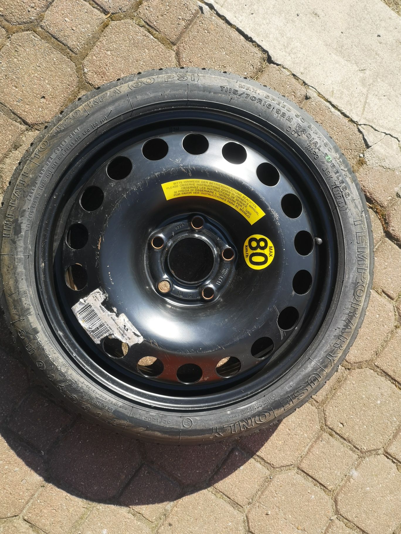 Koło zapasowe dojazdowe 16" Opel 5x110 oryginalne.