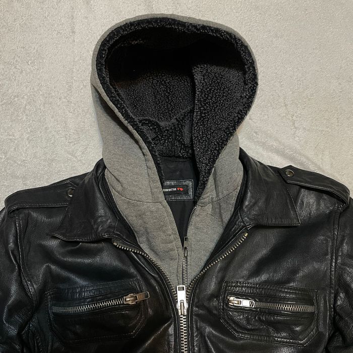 Шкіряна натуральна куртка XL бомбер з капюшоном чоловіча косуха