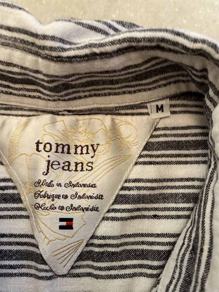 Tommy Hilfiger extra męska koszula w paski M/L len, jak nowa