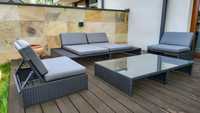 Zestaw wypoczynkowy ogrodowy, sofa, 2 fotele, 2 stoliki / podnóżki