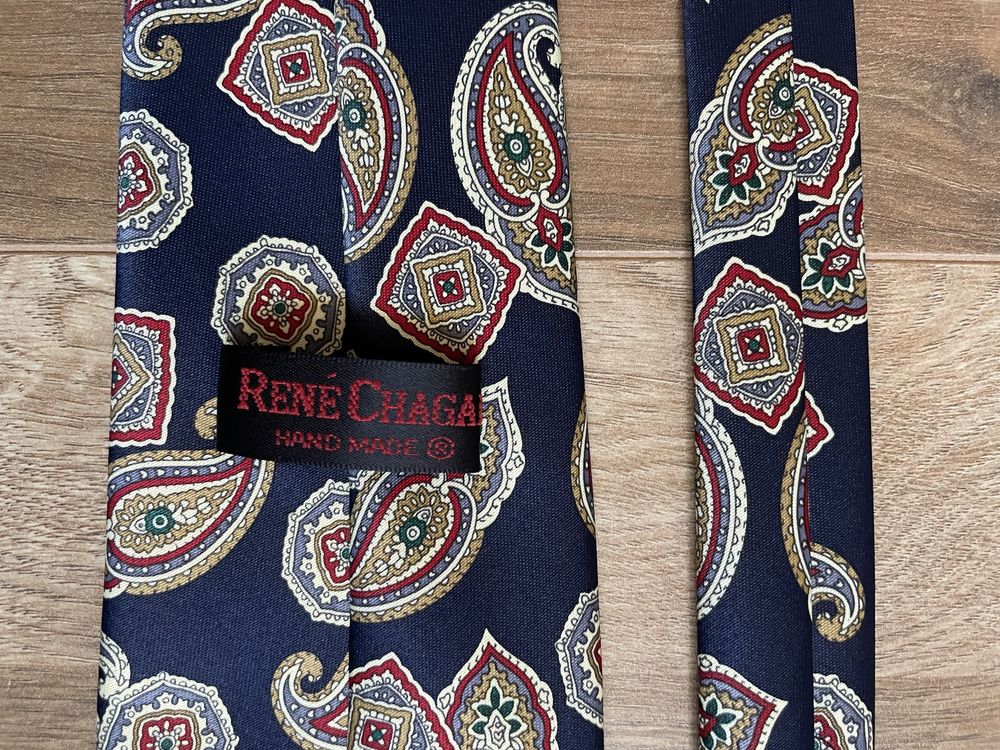 Jedwabny granatowy krawat w orientalny wzór 100% jedwab