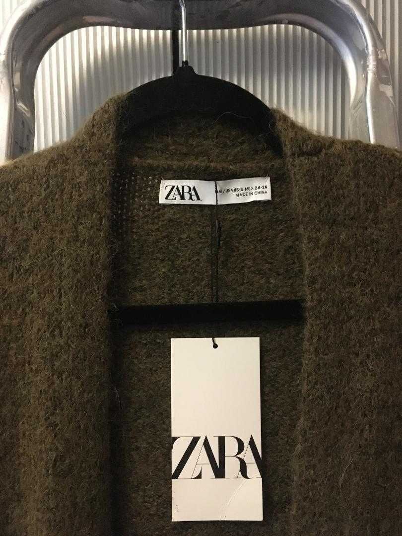 ZARA kardigan dzianinowy z wykończenim cozy khaki XS-S