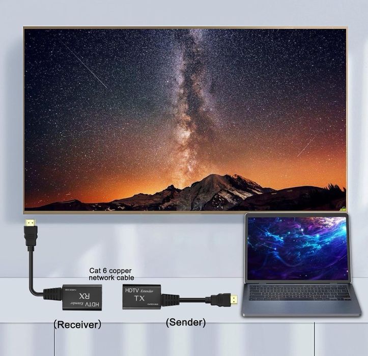 Przedłużacz HDMI, HDMI męski do RJ45, przedłużacz sieci LAN 60 m,