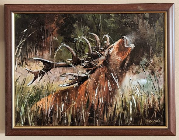 Kowalik - Na rykowisku II obraz olejny 40x30cm jeleń