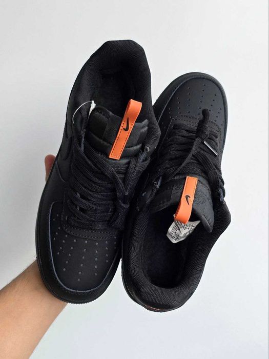 Кросівки з хутром Nike Air Force 1 Black/Orange premium зимові