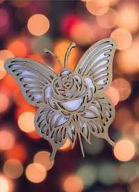 Motyl Róża Ozdoba HDF Obraz Obrazek Rzeźba 30x30cm Wystrój Wnętrz