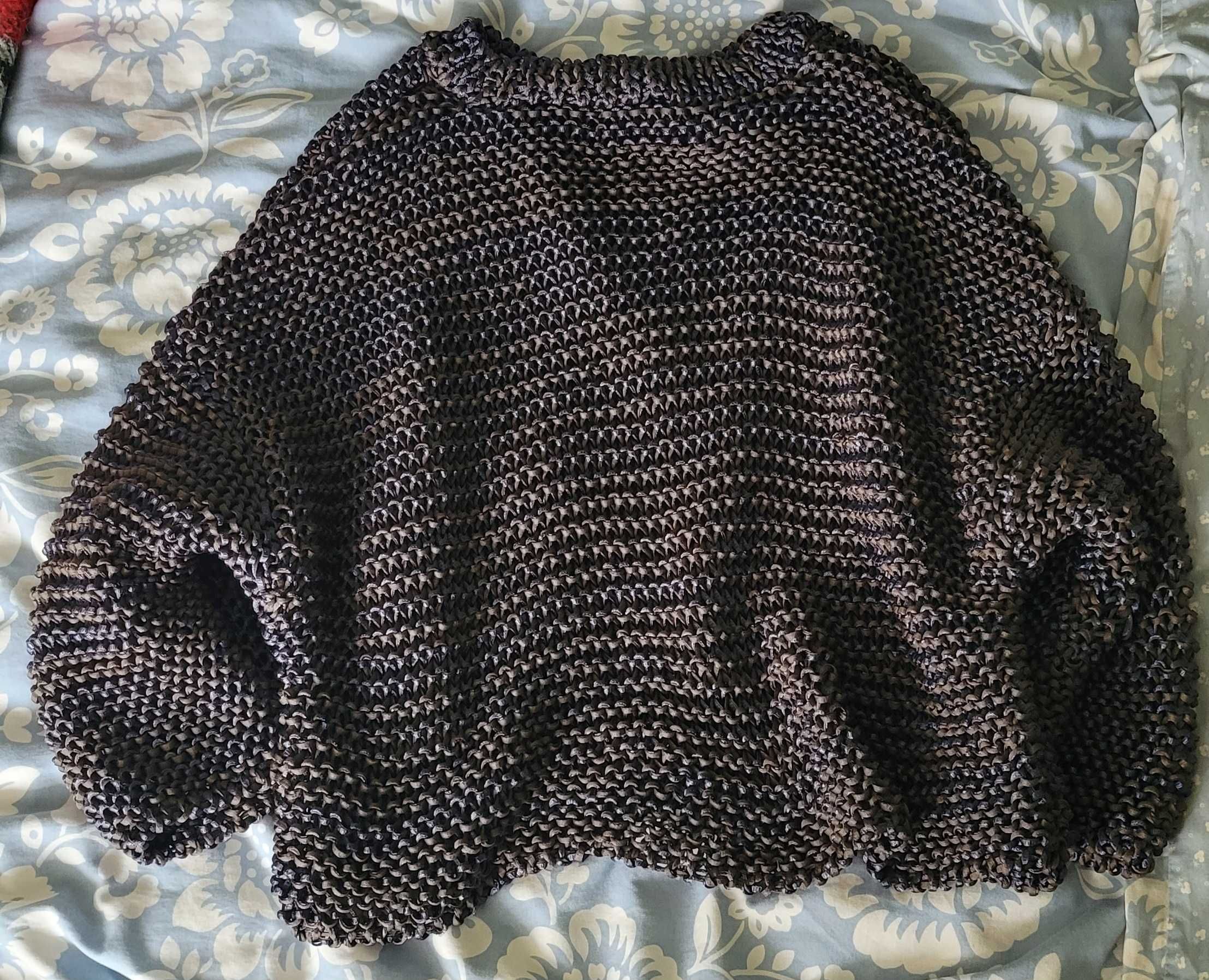 Sweter Siatka Ręcznie robiony r. S/M Granatowo Brązowy