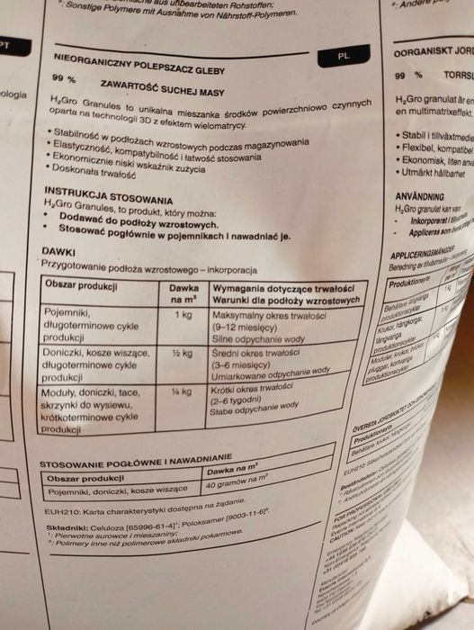 H2Gro® Granulat 10 kg – środek zwilżający do podłoży roślin