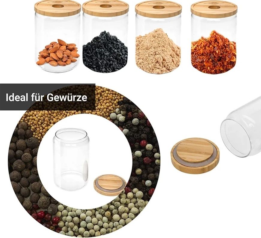 Zestaw do przechowywania żywności 12 pojemników szklanych 150ml bambus