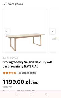Stół ogrodowy- NOWY Solaris 90x180/240 cm drewniany